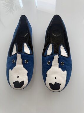 Marc Jacobs Navy Blue Kids Animal Face Slip-Ons